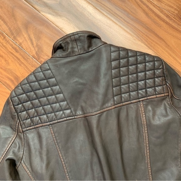 ALLSAINTS Mens Cargo Quilted Brown Leather Biker Jacket XS - Picture 14 of 15